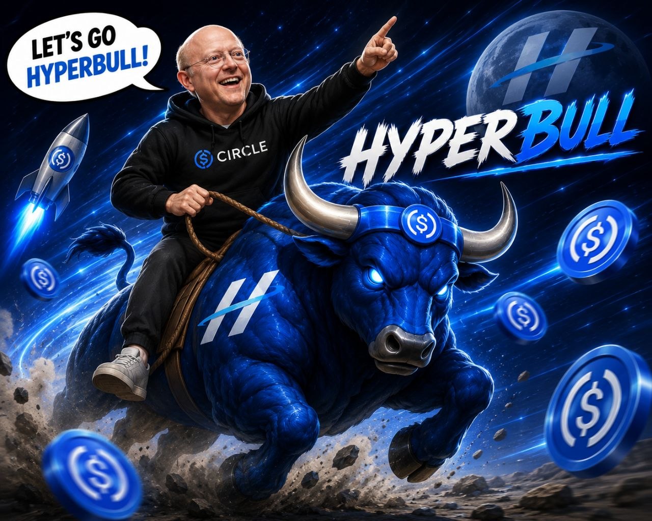 Let's go HyperBull rocket ride meme